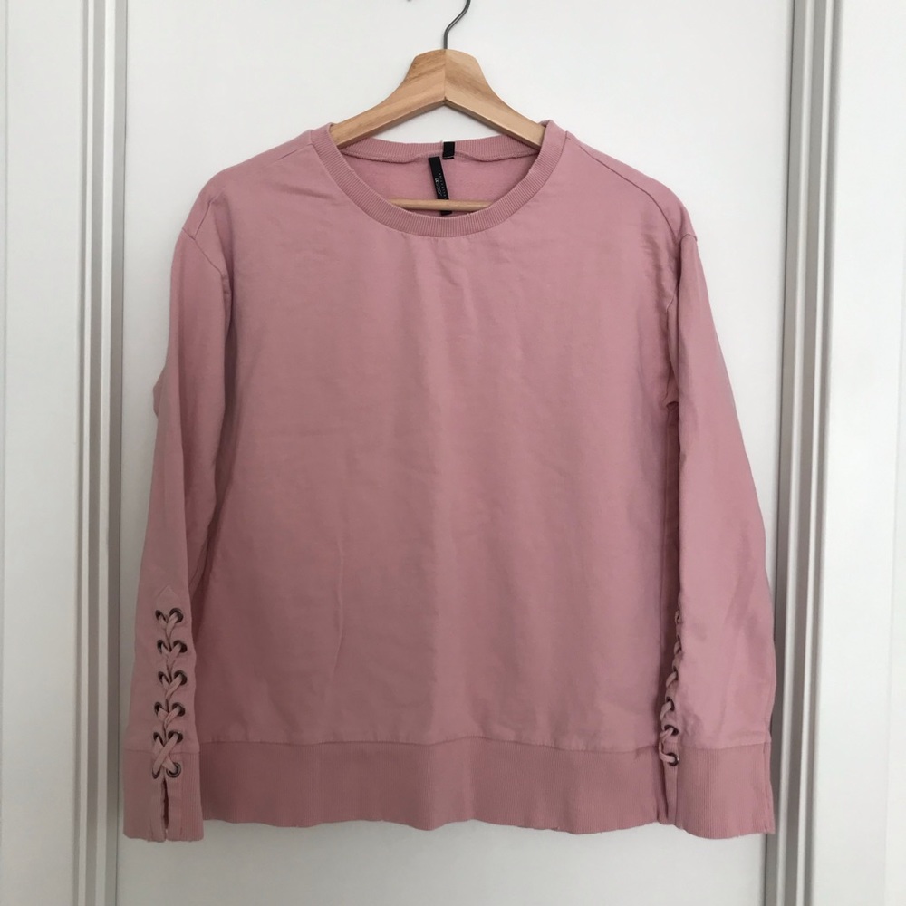 Joe's Jeans Collection Women's Sweatshirt Top Pink XS Lace Up Sleeves Loungewear